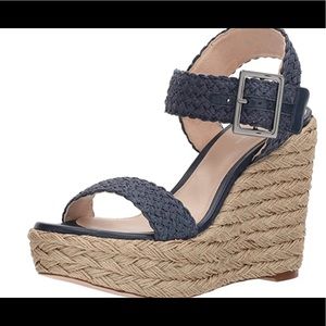 Stuart Weitzman Alexis Navy crochet Wedge